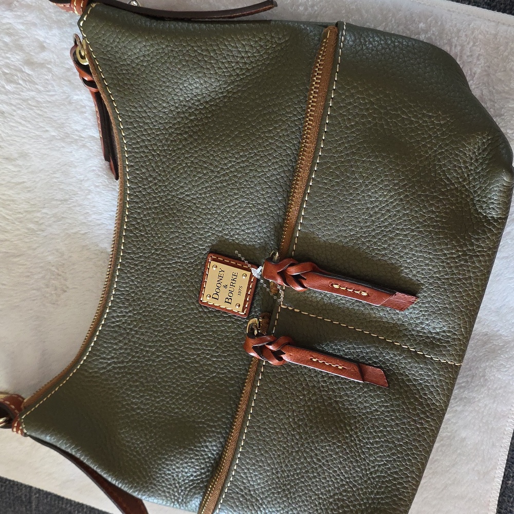 Dooney & Bourke Olive and Tan Pebbled Leather Shoulder Bag - Picture 4 of 11